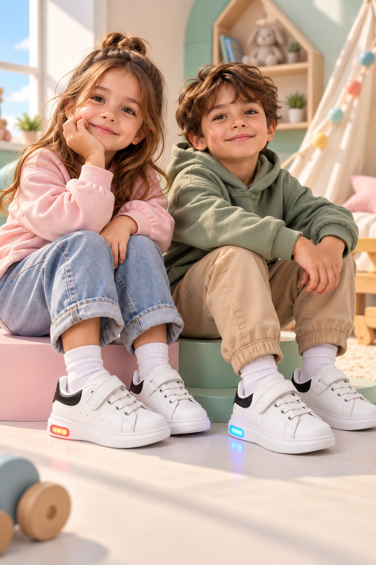 Bağcıklı Rahat Ayakkabı Çocuk Unisex Beyaz Siyah Ayakkabı TB26170