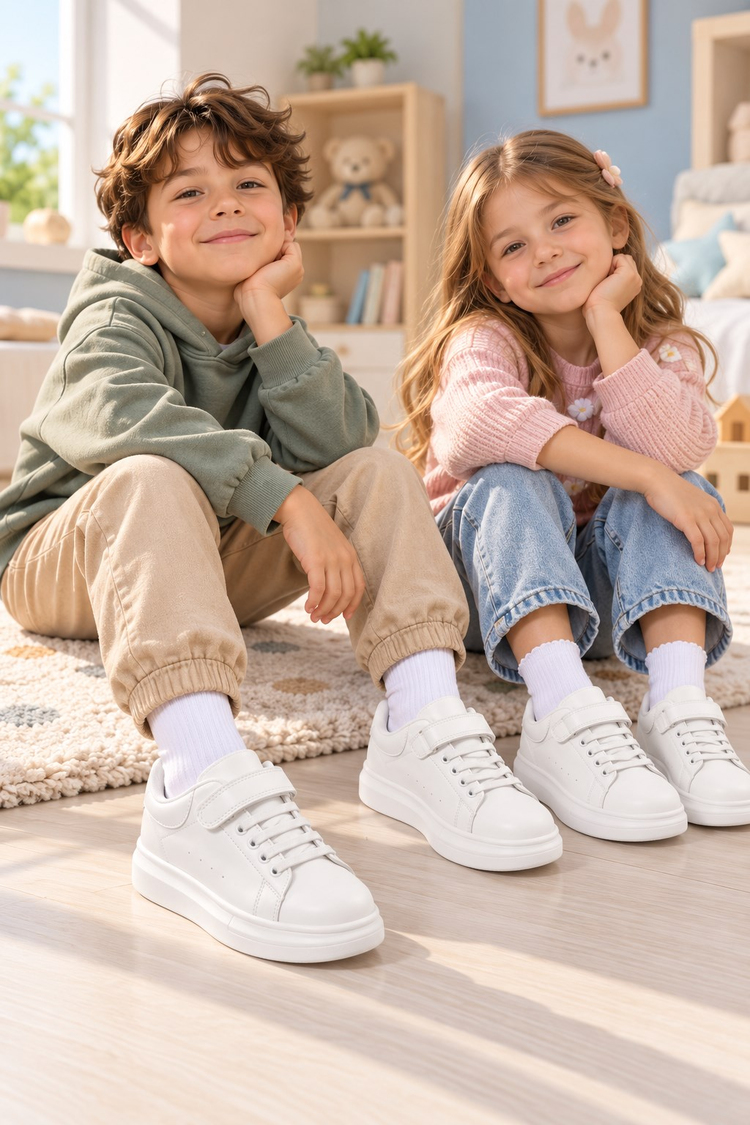 Bağcıklı Rahat Ayakkabı Çocuk Unisex Beyaz Beyaz Ayakkabı TB26160