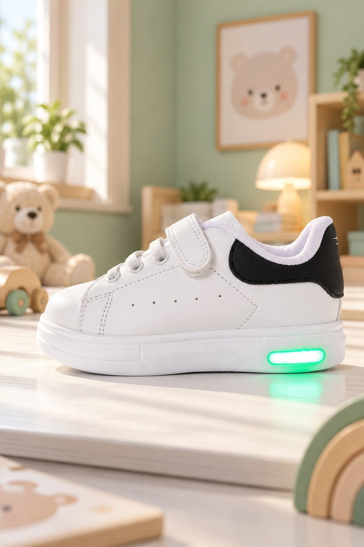 Bağcıklı Rahat Ayakkabı Çocuk Unisex Beyaz Siyah Ayakkabı TB26170