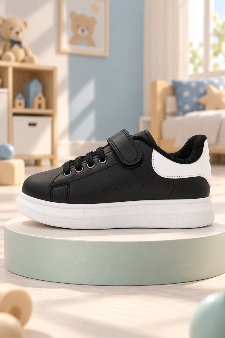 Bağcıklı Rahat Ayakkabı Çocuk Unisex Siyah Beyaz Ayakkabı TB26160