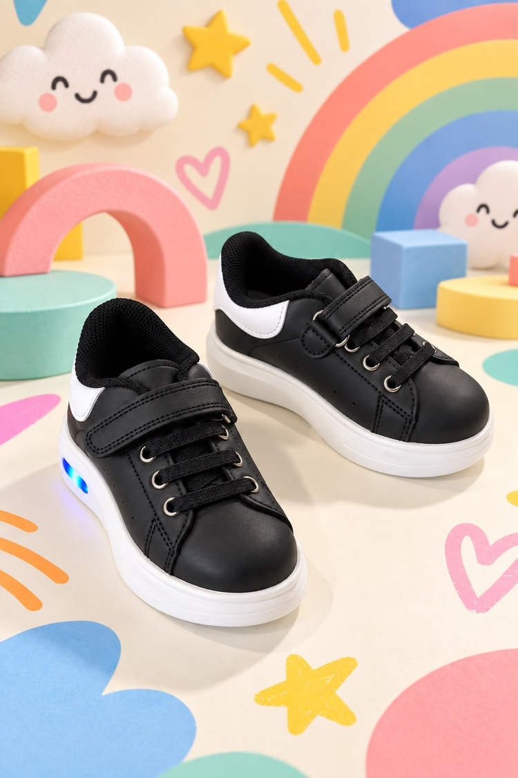 Bağcıklı Rahat Ayakkabı Çocuk Unisex Siyah Beyaz Ayakkabı TB26170