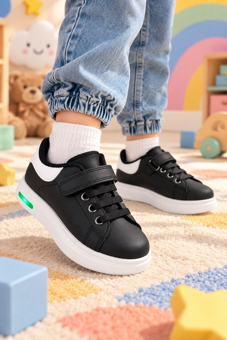 Bağcıklı Rahat Ayakkabı Çocuk Unisex Siyah Beyaz Ayakkabı TB26170
