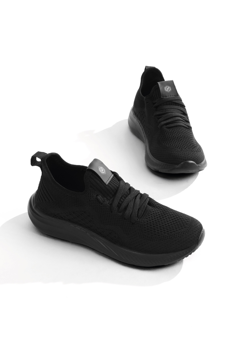 Bağcıklı Triko Nefes Alabilen Sneaker Erkek Siyah Siyah Sneaker TBAGR