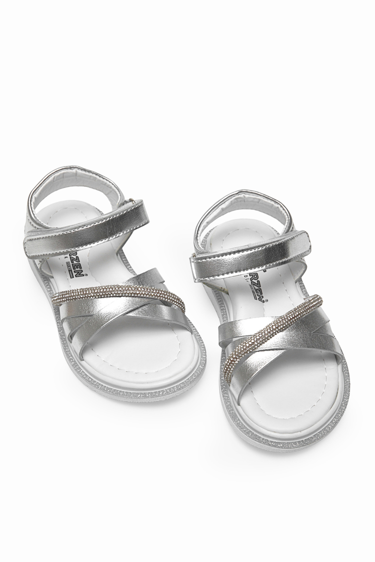 Çoçuk Çarpraz Bağlı Sandalet Çocuk Unisex Gümüş Sandalet TBARZ1060