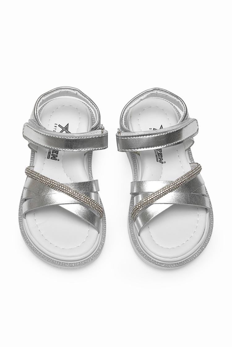 Çoçuk Çarpraz Bağlı Sandalet Çocuk Unisex Gümüş Sandalet TBARZ1060