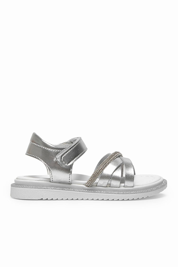 Çoçuk Çarpraz Bağlı Sandalet Çocuk Unisex Gümüş Sandalet TBARZ1060