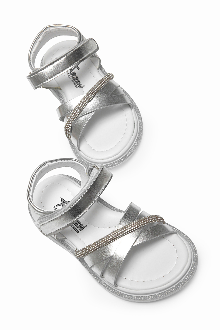 Çoçuk Çarpraz Bağlı Sandalet Çocuk Unisex Gümüş Sandalet TBARZ1060