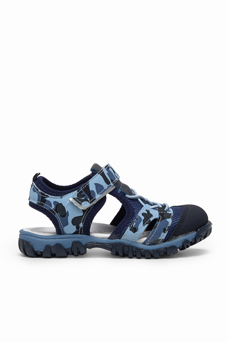 Çoçuk Cırt Ve Bağcıklı Rahat Kalıp Sandalet Çocuk Unisex Lacivert Kamuflaj Sandalet TBARZ1020