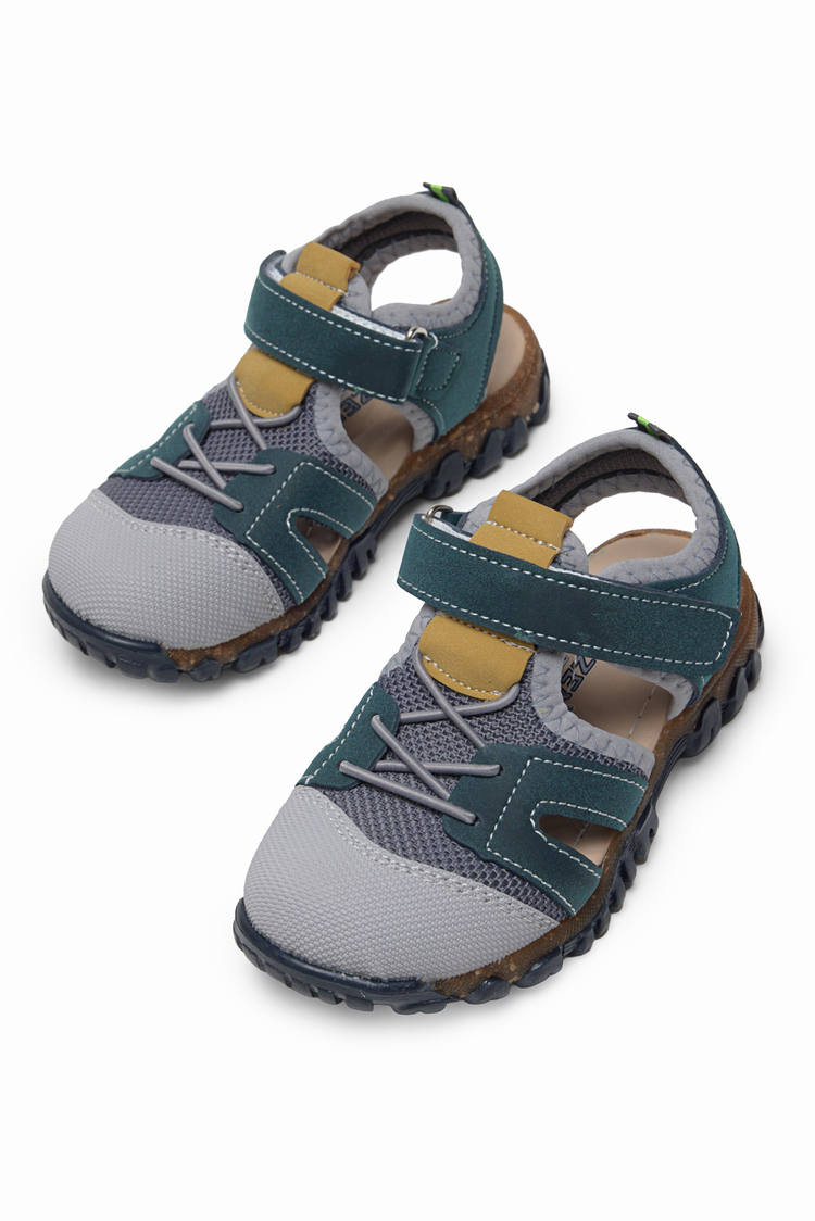 Çoçuk Cırt Ve Bağcıklı Rahat Kalıp Sandalet Çocuk Unisex Lacivert Sarı Sandalet TBARZ1020