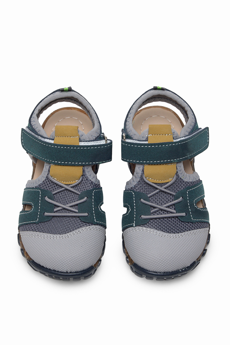 Çoçuk Cırt Ve Bağcıklı Rahat Kalıp Sandalet Çocuk Unisex Lacivert Sarı Sandalet TBARZ1020