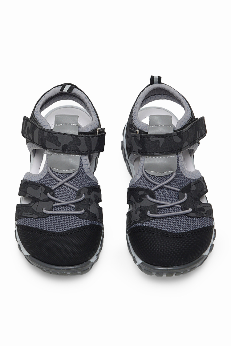 Çoçuk Cırt Ve Bağcıklı Rahat Kalıp Sandalet Çocuk Unisex Siyah Kamuflaj Sandalet TBARZ1020