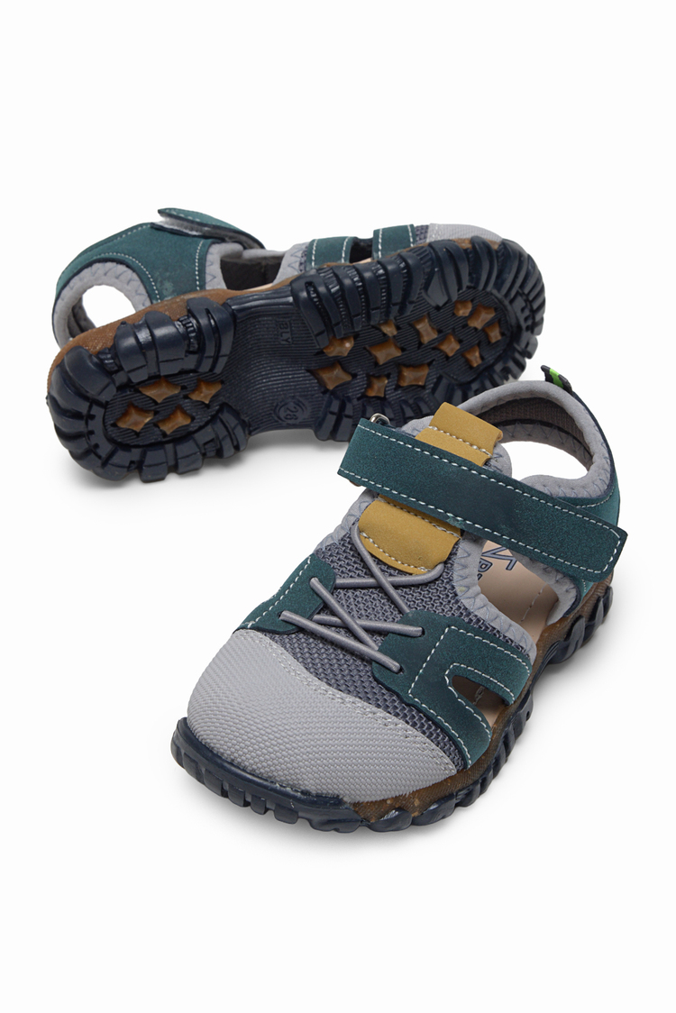 Çoçuk Cırt Ve Bağcıklı Rahat Kalıp Sandalet Çocuk Unisex Lacivert Sarı Sandalet TBARZ1020