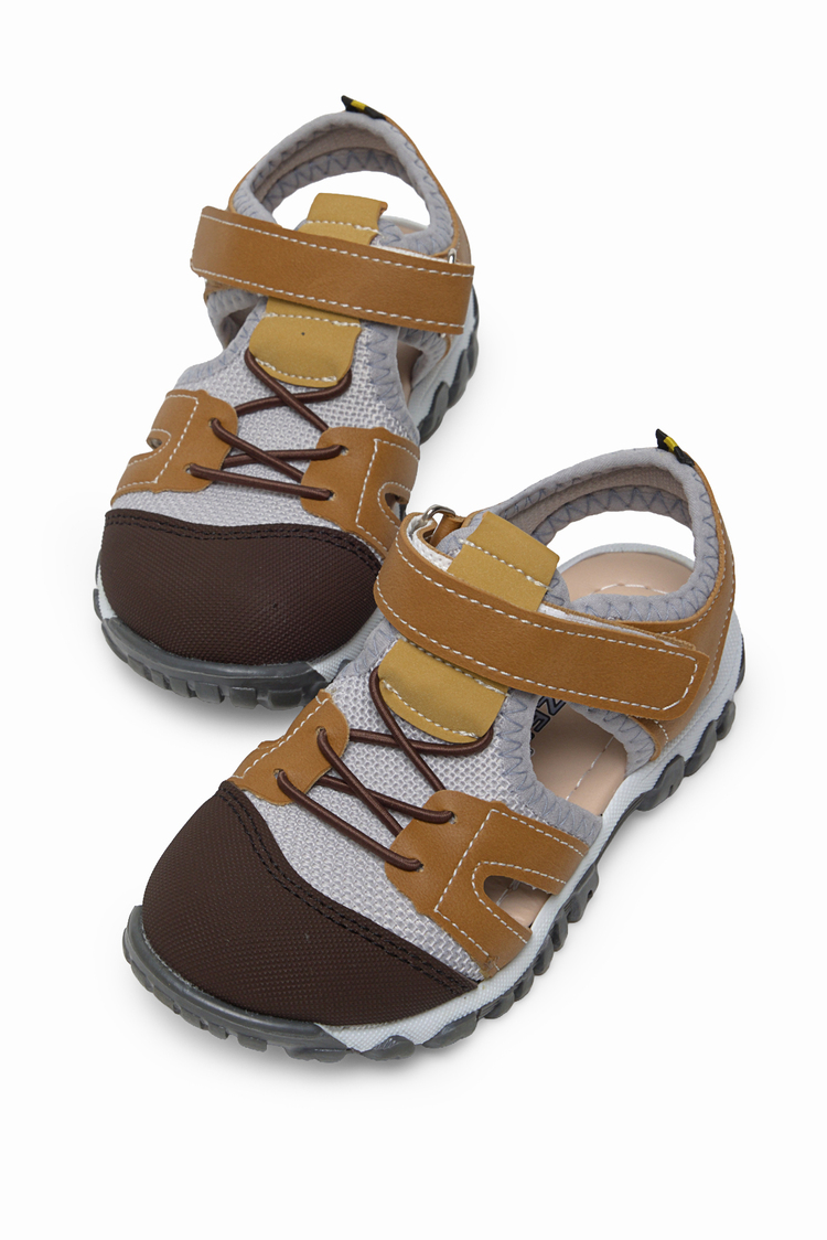 Çoçuk Cırt Ve Bağcıklı Rahat Kalıp Sandalet Çocuk Unisex Camel Sandalet TBARZ1020