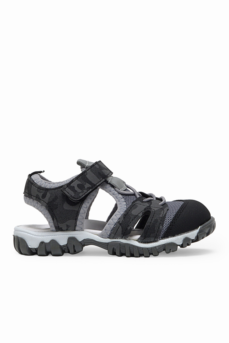 Çoçuk Cırt Ve Bağcıklı Rahat Kalıp Sandalet Çocuk Unisex Siyah Kamuflaj Sandalet TBARZ1020