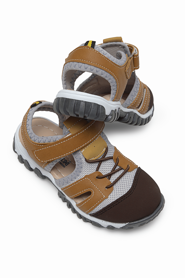 Çoçuk Cırt Ve Bağcıklı Rahat Kalıp Sandalet Çocuk Unisex Camel Sandalet TBARZ1020