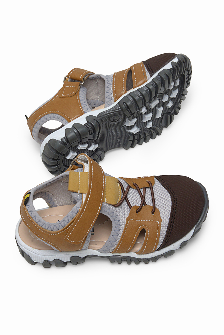 Çoçuk Cırt Ve Bağcıklı Rahat Kalıp Sandalet Çocuk Unisex Camel Sandalet TBARZ1020