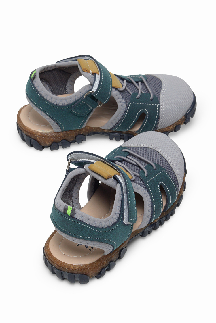 Çoçuk Cırt Ve Bağcıklı Rahat Kalıp Sandalet Çocuk Unisex Lacivert Sarı Sandalet TBARZ1020