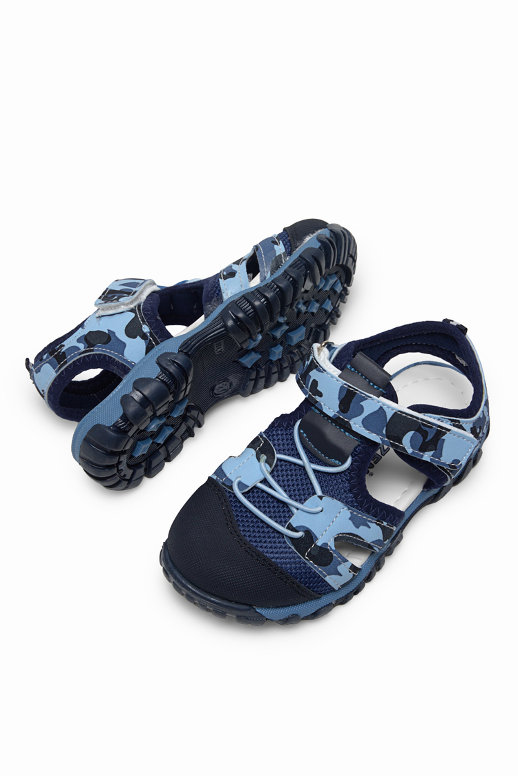 Çoçuk Cırt Ve Bağcıklı Rahat Kalıp Sandalet Çocuk Unisex Lacivert Kamuflaj Sandalet TBARZ1020