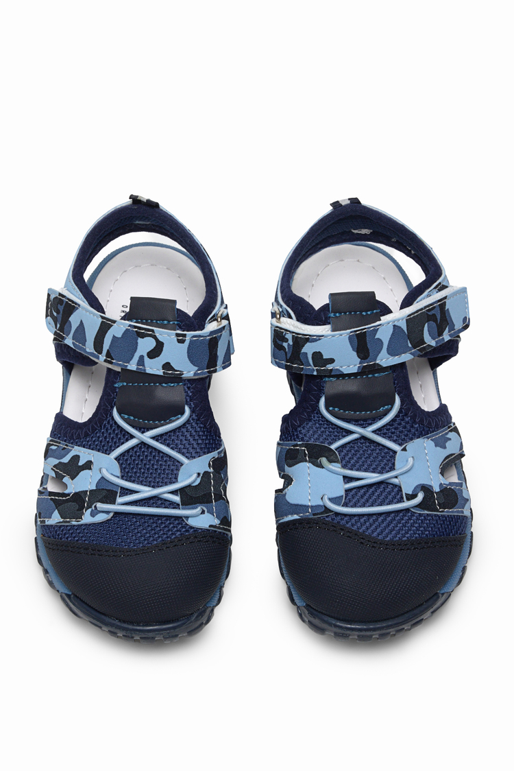 Çoçuk Cırt Ve Bağcıklı Rahat Kalıp Sandalet Çocuk Unisex Lacivert Kamuflaj Sandalet TBARZ1020