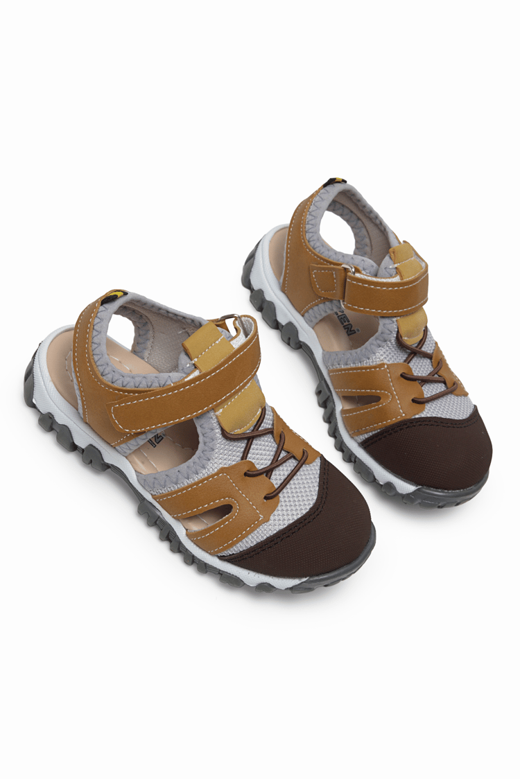 Çoçuk Cırt Ve Bağcıklı Rahat Kalıp Sandalet Çocuk Unisex Camel Sandalet TBARZ1020
