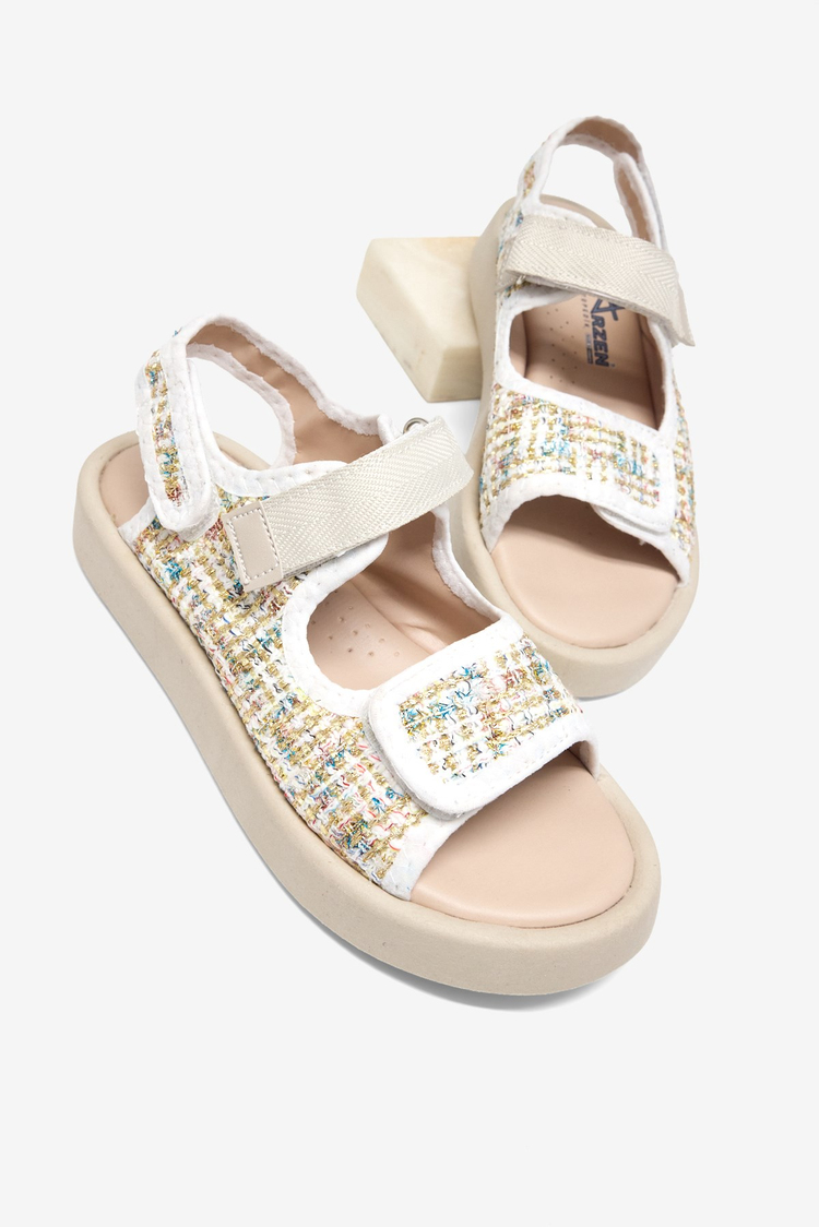 Çoçuk Cırtlı Sandalet Çocuk Unisex Beyaz Sandalet TBARZ1040