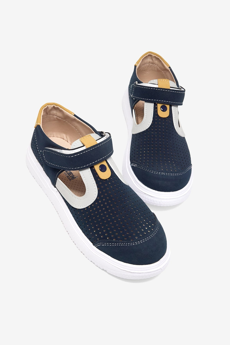 Çoçuk Cırtlı Sandalet Çocuk Unisex Lacivert Sarı Sandalet TBARZ1075
