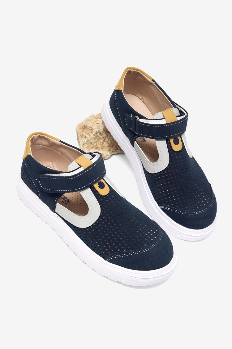 Çoçuk Cırtlı Sandalet Çocuk Unisex Lacivert Sarı Sandalet TBARZ1075