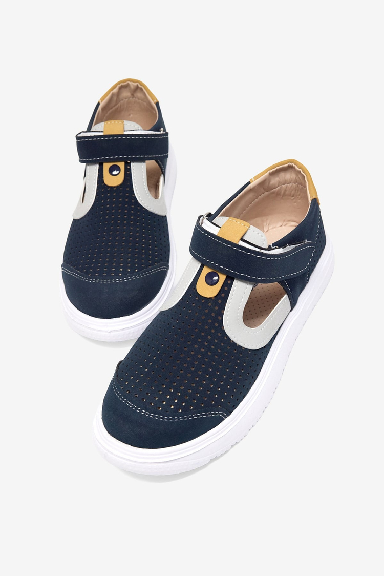 Çoçuk Cırtlı Sandalet Çocuk Unisex Lacivert Sarı Sandalet TBARZ1075