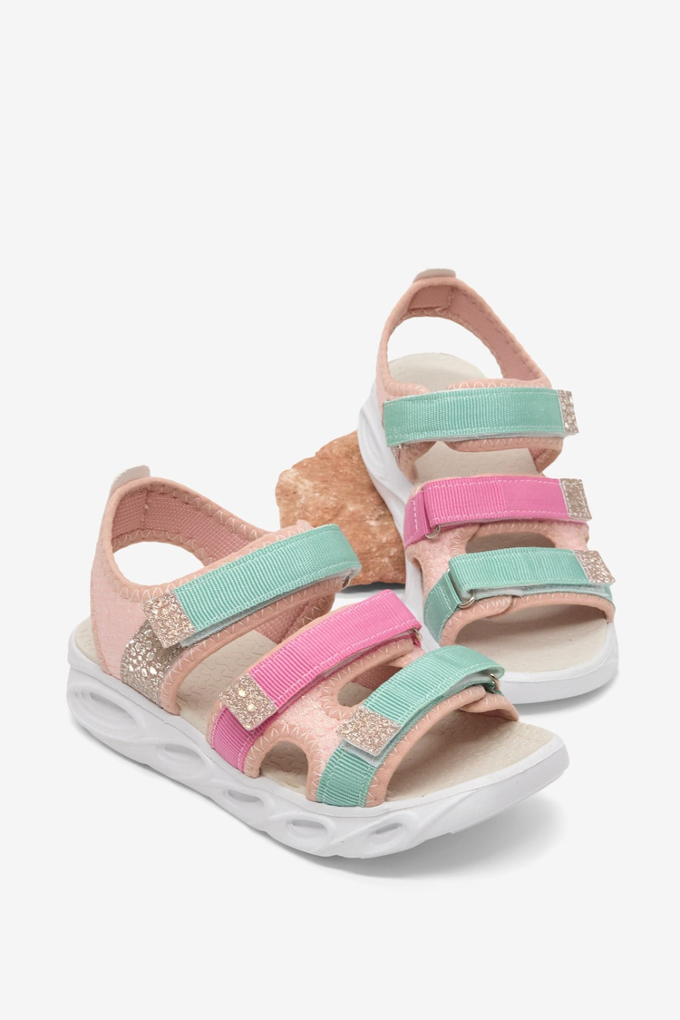 Çoçuk Renkli Rahat Kalıp Sandalet Çocuk Unisex Pembe Turkuaz Sandalet TBARZ1030