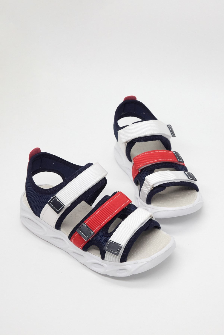 Çoçuk Renkli Rahat Kalıp Sandalet Çocuk Unisex Lacivert Kırmızı Beyaz Sandalet TBARZ1030