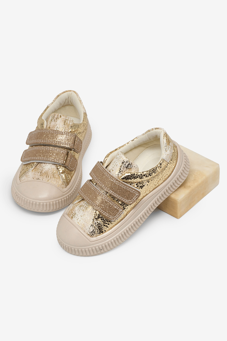 Çoçuk Sim Detaylı Cırtlı Rahat Kalıp Sneaker Çocuk Unisex Altın Sneaker TBARZ1035