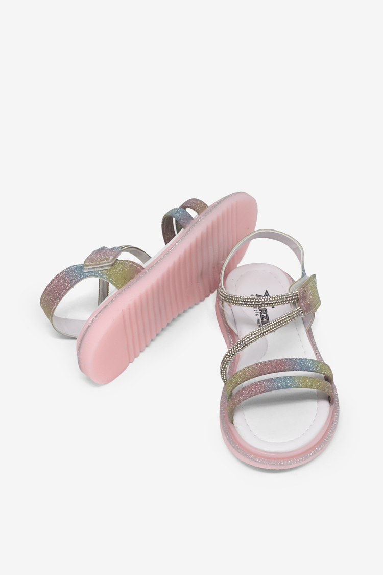 Çocuk Sim Detaylı Sandalet Çocuk Unisex Gökkuşağı Simli Sandalet TBARZ1055
