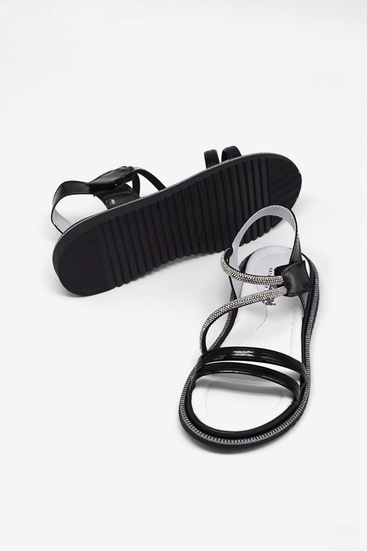 Çocuk Sim Detaylı Sandalet Çocuk Unisex Siyah Rugan Sandalet TBARZ1055