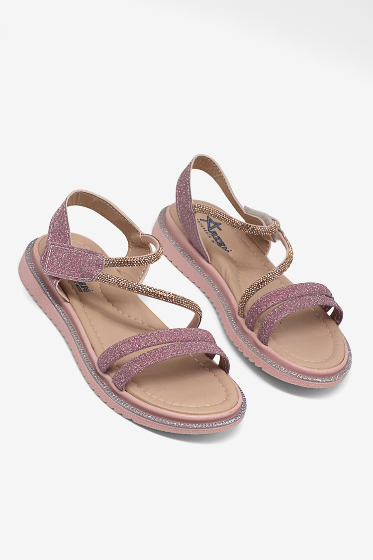 Çocuk Sim Detaylı Sandalet Çocuk Unisex Pudra Simli Sandalet TBARZ1055