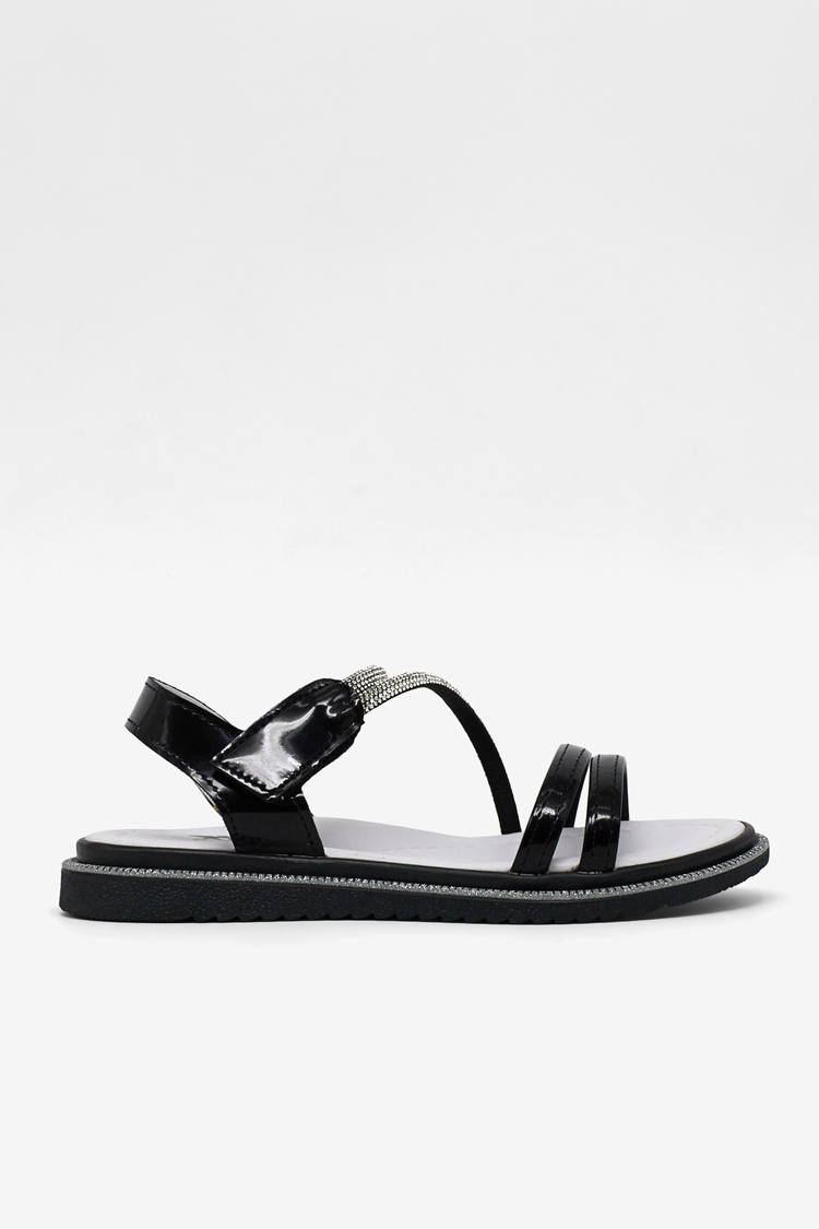 Çocuk Sim Detaylı Sandalet Çocuk Unisex Siyah Rugan Sandalet TBARZ1055