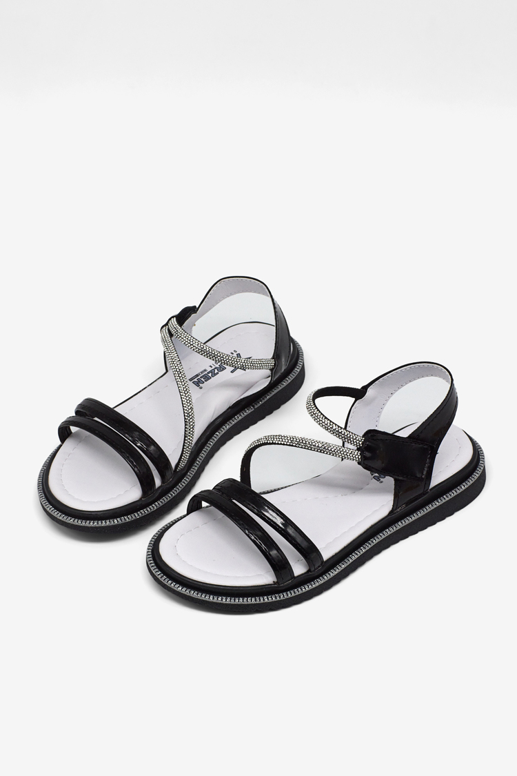Çocuk Sim Detaylı Sandalet Çocuk Unisex Siyah Rugan Sandalet TBARZ1055