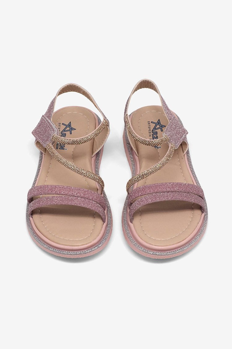 Çocuk Sim Detaylı Sandalet Çocuk Unisex Pudra Simli Sandalet TBARZ1055