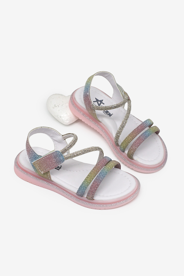 Çocuk Sim Detaylı Sandalet Çocuk Unisex Gökkuşağı Simli Sandalet TBARZ1055