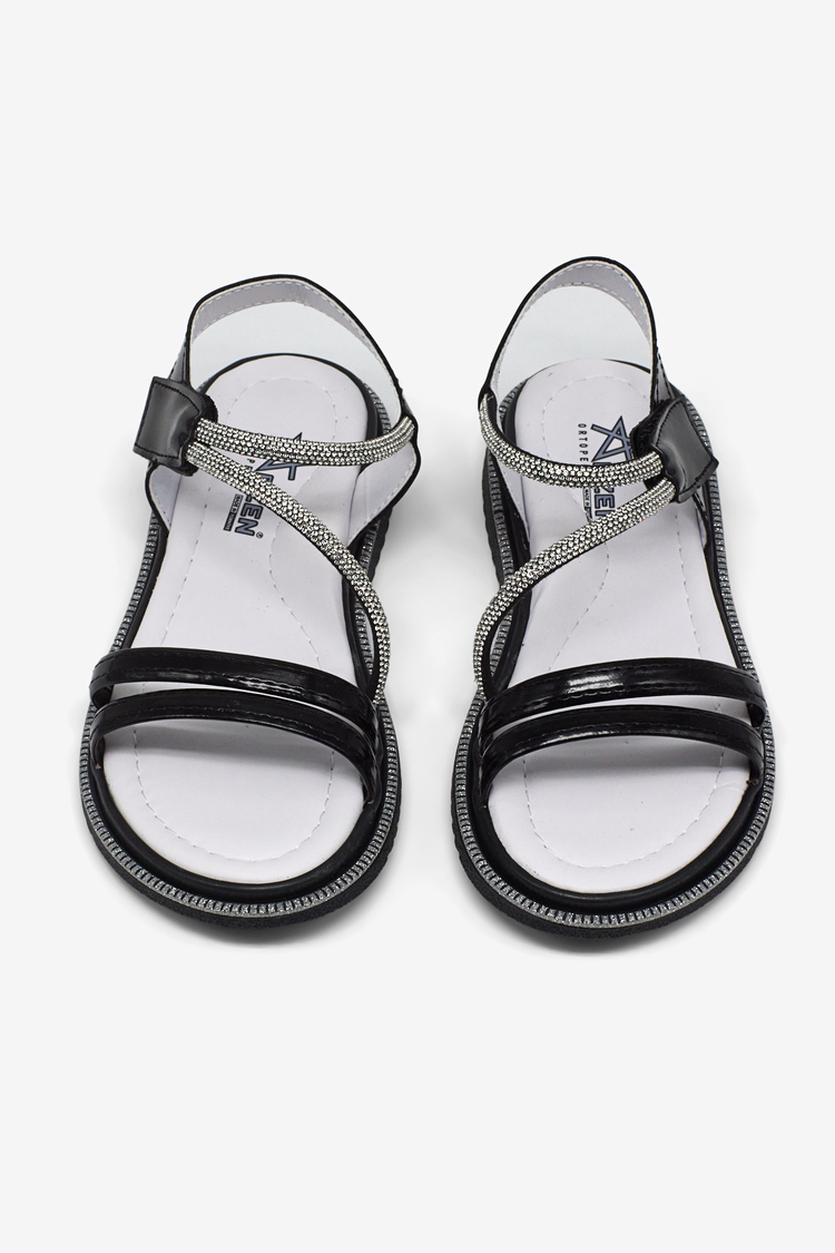 Çocuk Sim Detaylı Sandalet Çocuk Unisex Siyah Rugan Sandalet TBARZ1055