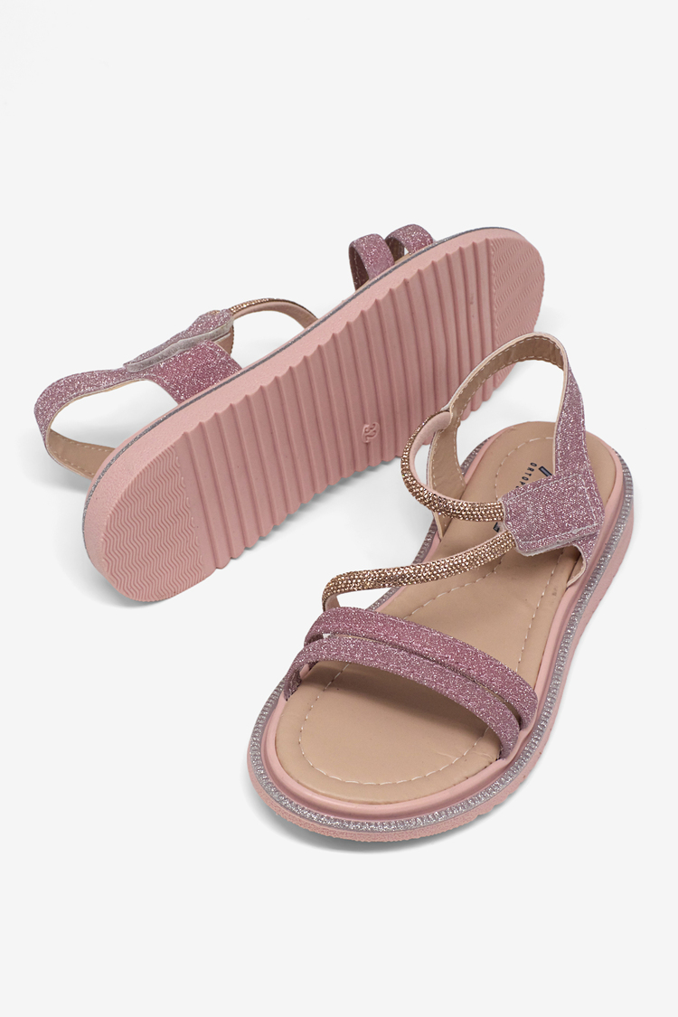 Çocuk Sim Detaylı Sandalet Çocuk Unisex Pudra Simli Sandalet TBARZ1055