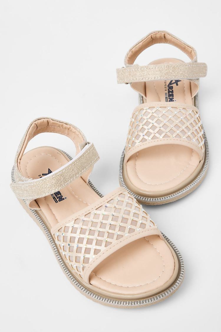 Çoçuk Taşlı Sandalet Çocuk Unisex Altın Simli Sandalet TBARZ1065
