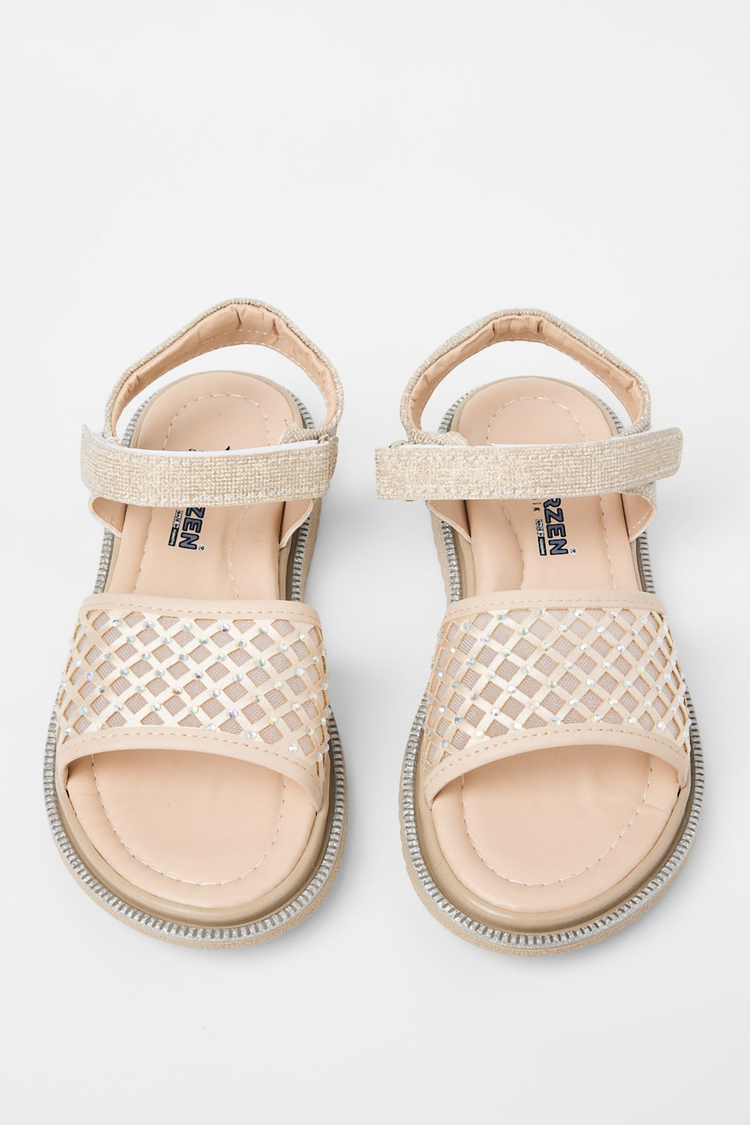 Çoçuk Taşlı Sandalet Çocuk Unisex Altın Simli Sandalet TBARZ1065