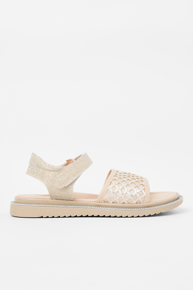Çoçuk Taşlı Sandalet Çocuk Unisex Altın Simli Sandalet TBARZ1065