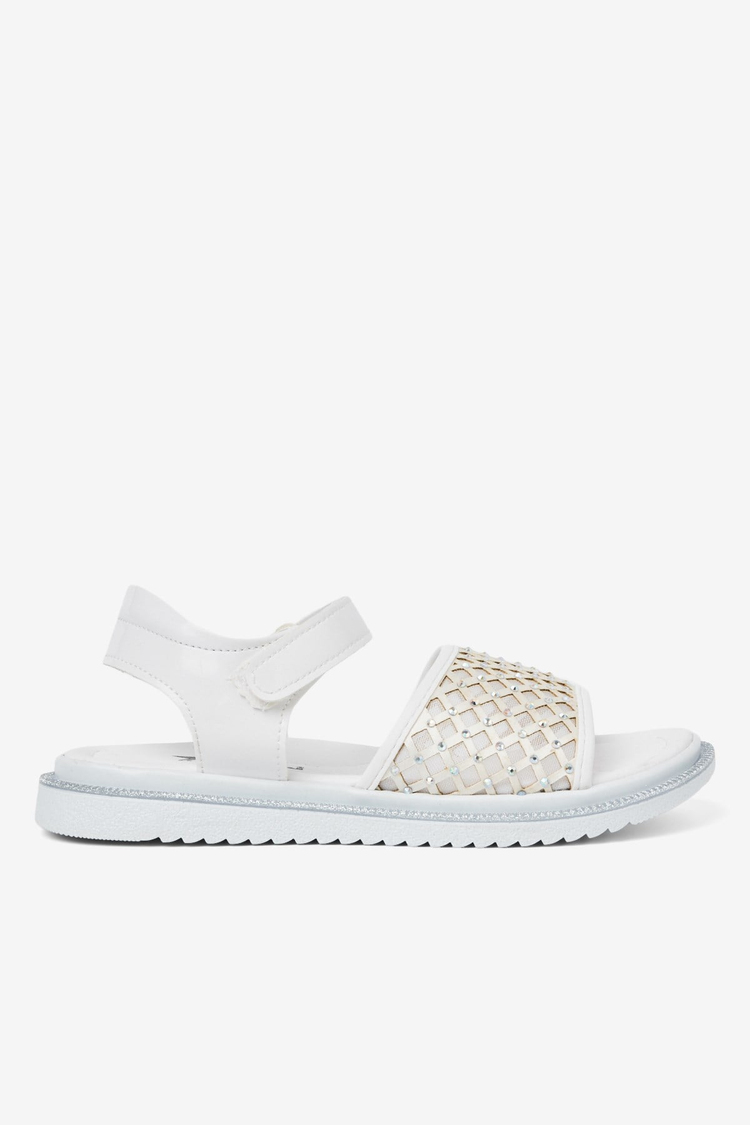 Çoçuk Taşlı Sandalet Çocuk Unisex Beyaz Sandalet TBARZ1065
