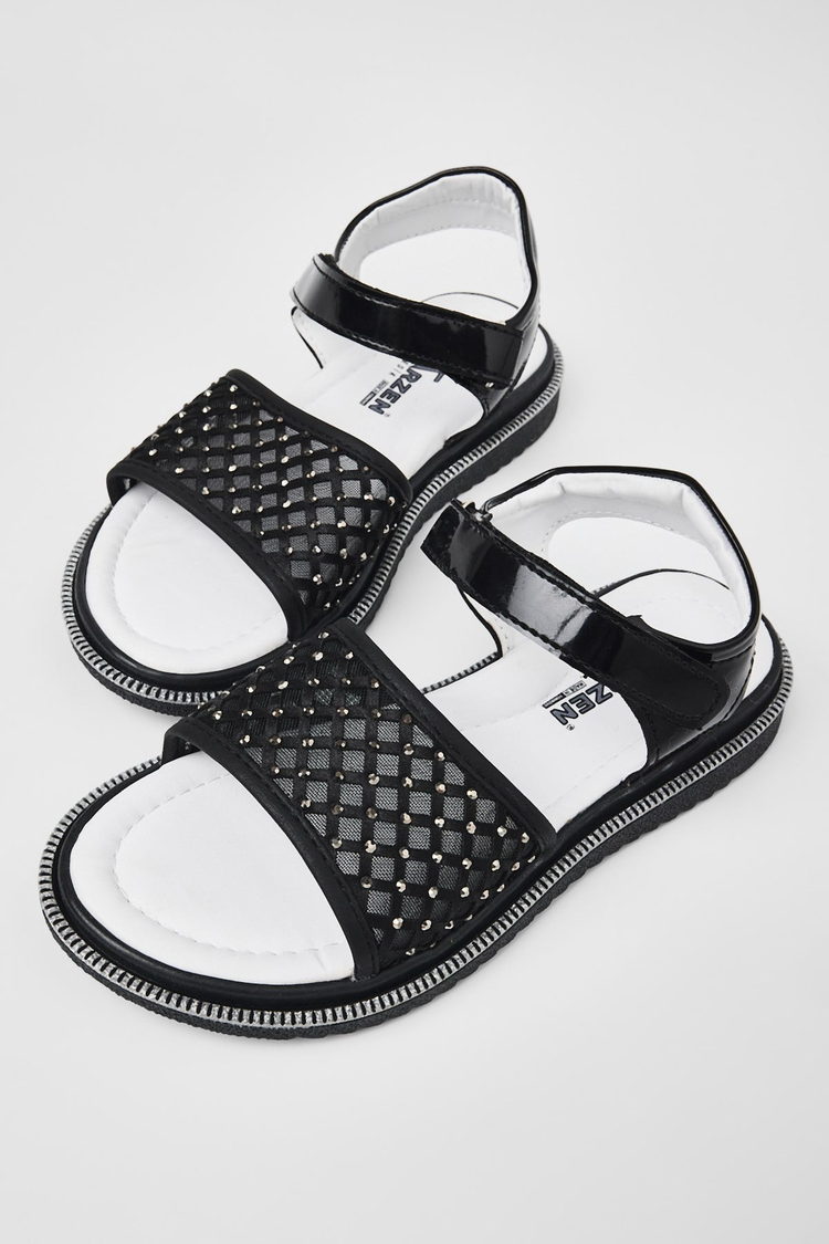 Çoçuk Taşlı Sandalet Çocuk Unisex Siyah Sandalet TBARZ1065