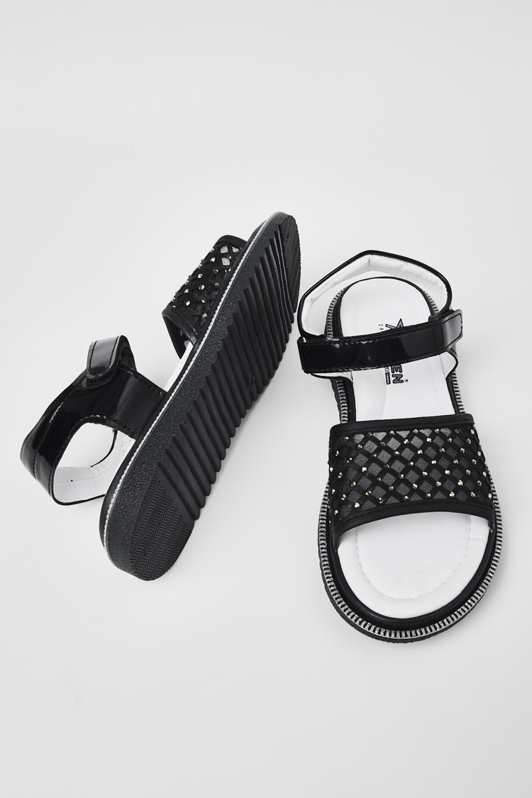 Çoçuk Taşlı Sandalet Çocuk Unisex Siyah Sandalet TBARZ1065