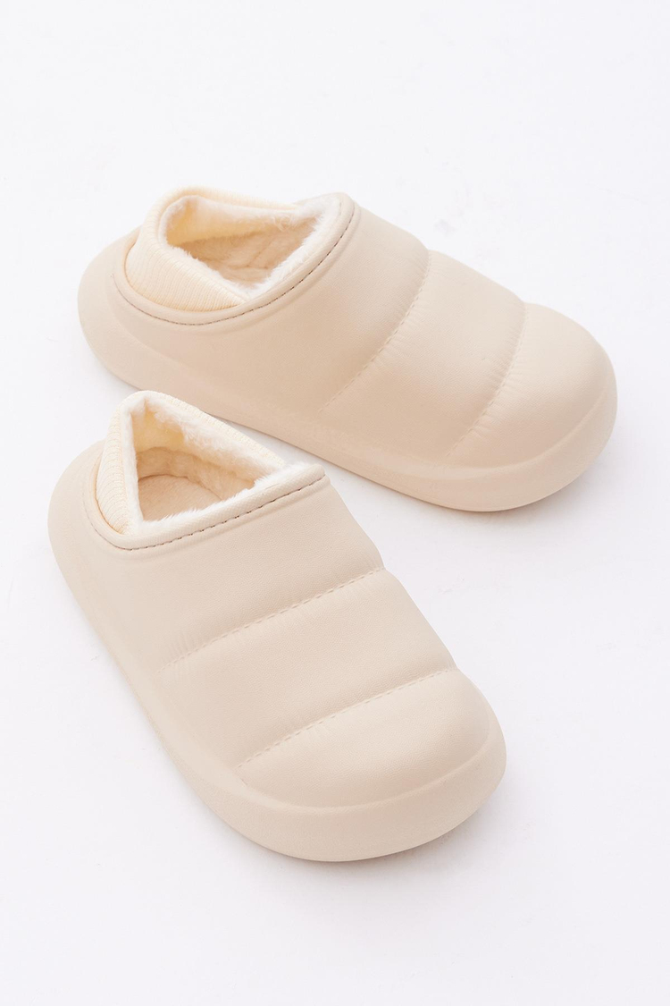 Çocuk Unisex Bej Rahat Kalıp İçi Kürklü Terlik
