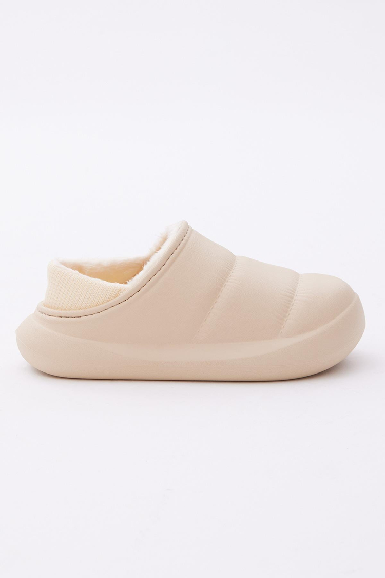 Çocuk Unisex Bej Rahat Kalıp İçi Kürklü Terlik