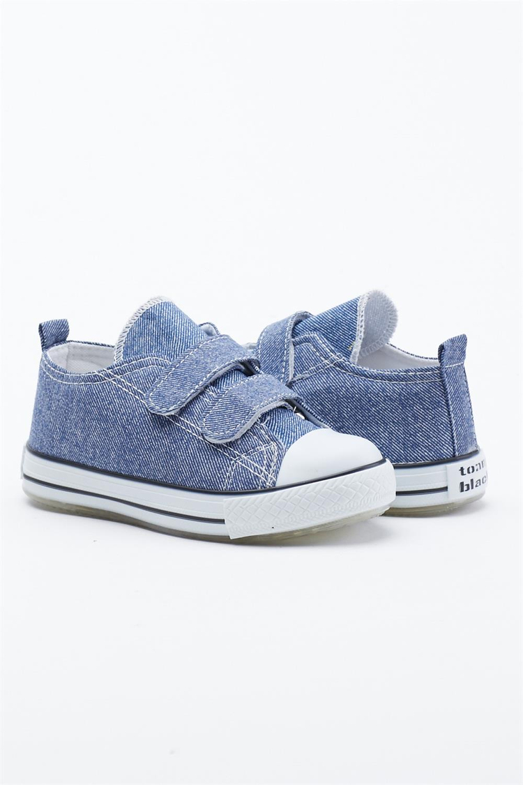 Çocuk Unisex Kot Mavi Spor Ayakkabı Işıklı Cırtlı Tb997