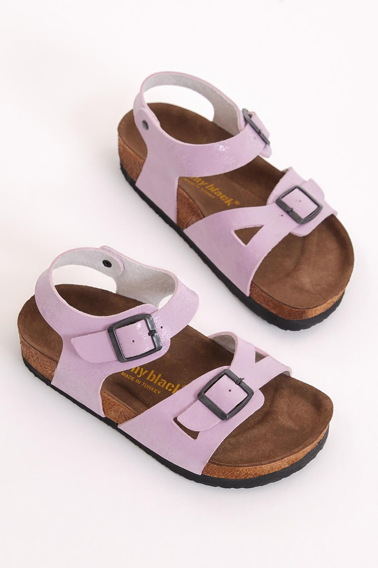Çocuk Unisex Lila Rahat Kalıp Poli Taban Çift Tokalı Sandalet